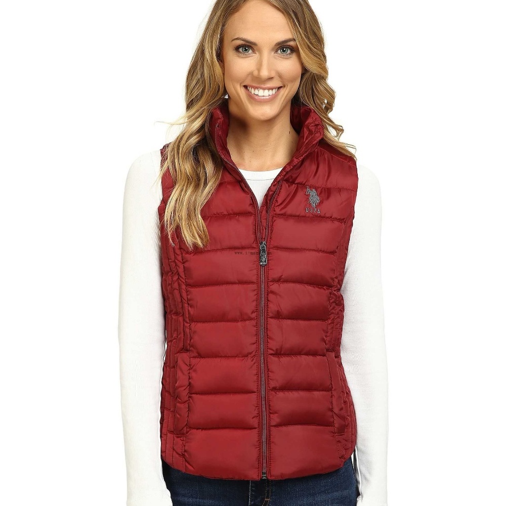 NWOT U.S. POLO ASSN. QUILTED VEST RUMBA RED